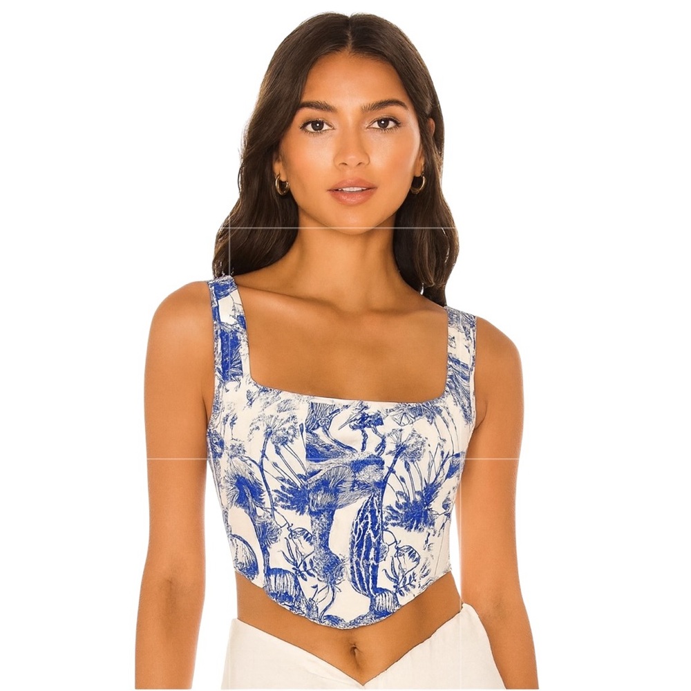 SHEIN MOD Blue White Corset Crop Top L Fitted Y2K High Low Going Out NWT